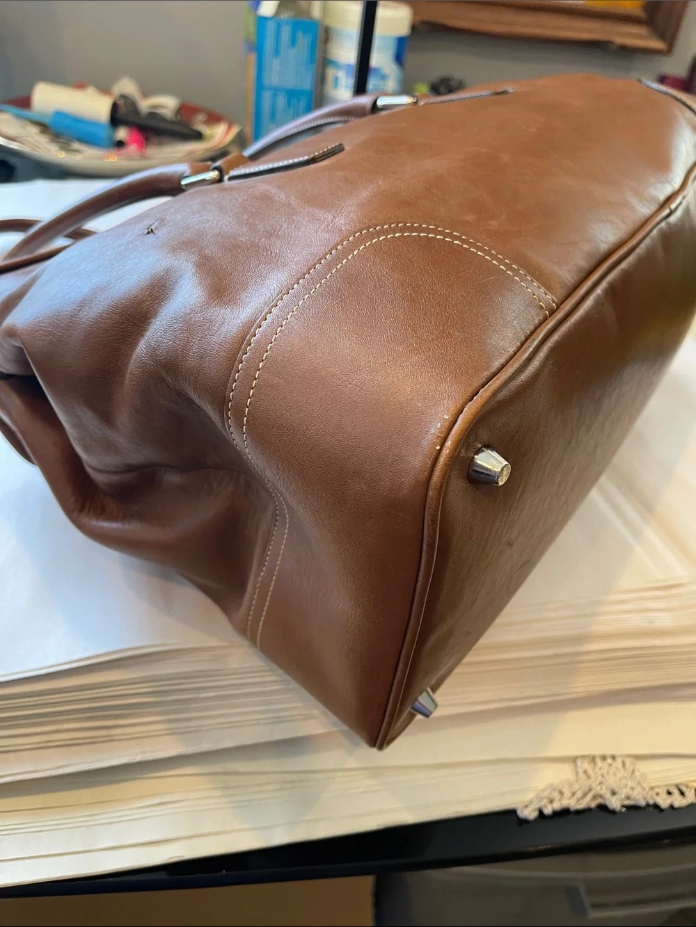 Coach LG Burnished Caramel Tan Leather Soho Buckle Flap Tote Bag Purse Satchel